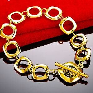 Gold 24K O Link Chain Link Bracelet, Boho, Bohemian, Trendy Handmade